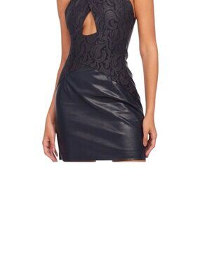 NEW Eva Franco Anthropologie 12 Faux Leather Lace Twofer Dress Navy Blue Halter